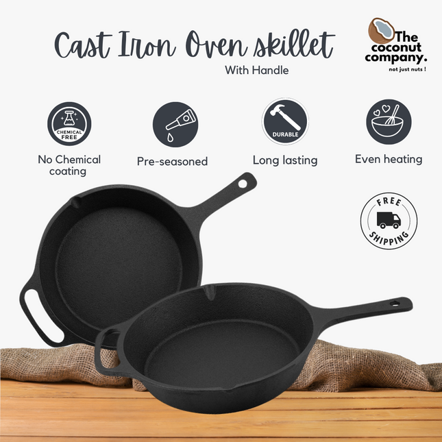 Cast Iron Oven Skillet (8 & 10 Inch) – Pre-Seasoned, Heavy-Duty Food-Grade Cookware