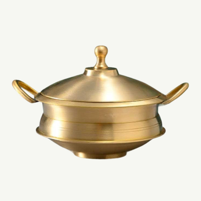 Handcrafted Bronze Serving Bowl with Lid | 6 Inch Traditional Cookware