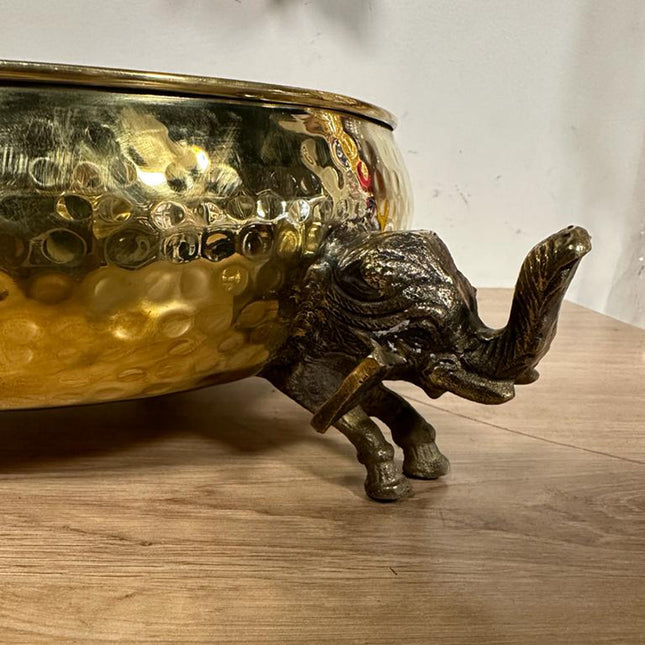 Brass Decorative Uruli with Elephant Stand