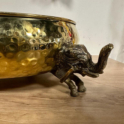 Brass Decorative Uruli with Elephant Stand