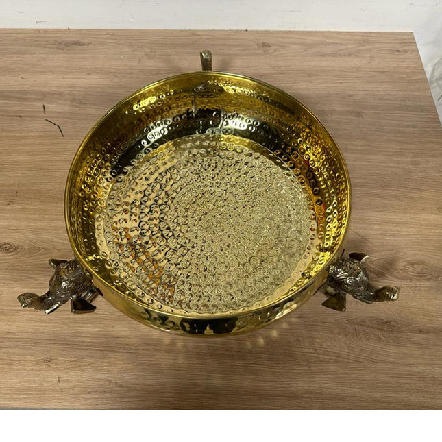 Brass Decorative Uruli with Elephant Stand