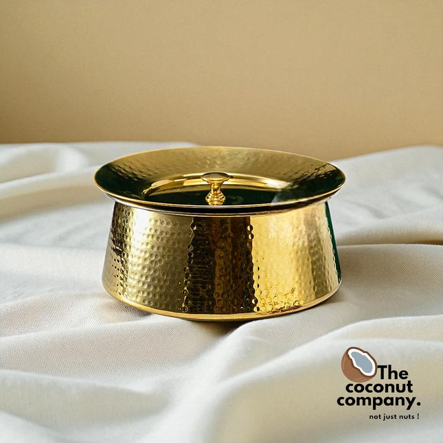 Traditional Biryani Brass Cooking Handi with Hammered Finish and Lid | Curved Patila for Authentic Flavor