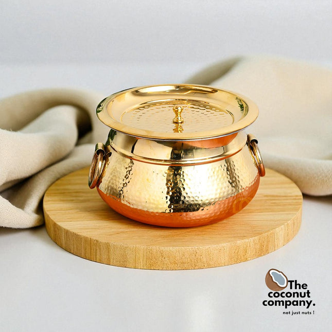 Pure Brass Handi / Degchi with Tin Lining – Royal Hammered Design Casserole with Lid