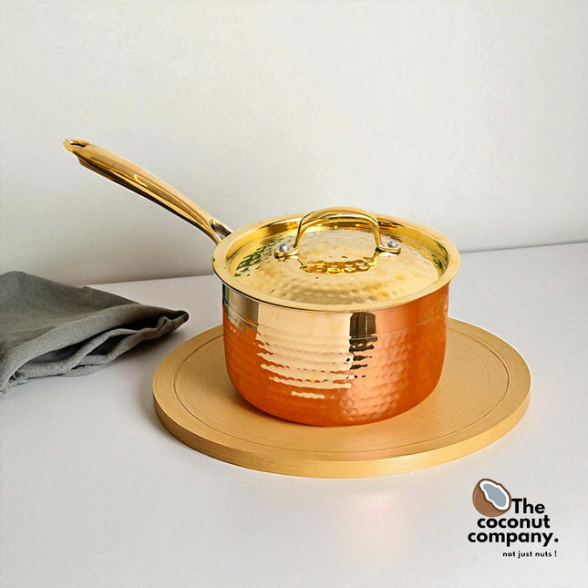 Handcrafted Pure Brass Saucepan with Lid – 1.5 Litre | Traditional Kalai Cookware
