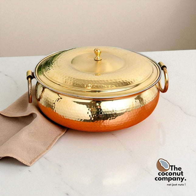 Premium Hammered Brass Cooking Pot with Tin Coating – Traditional Mughlai Handcrafted Cookware