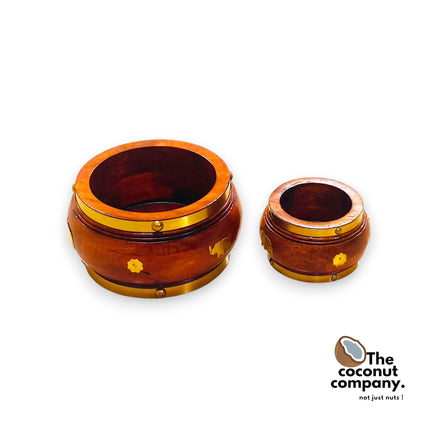 Kerala Traditional Wooden Nazhi & Edangazhi Set – Authentic South Indian Handicraft Décor
