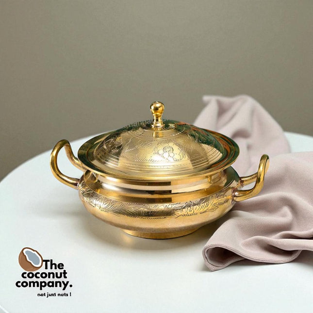 Handcrafted Brass Serving Bowl Mughlai Design with Lid