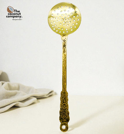 Brass Cooking Ladle - Antique Frying & Serving Spoon for Kitchen | Premium Brass Cooking Utensils