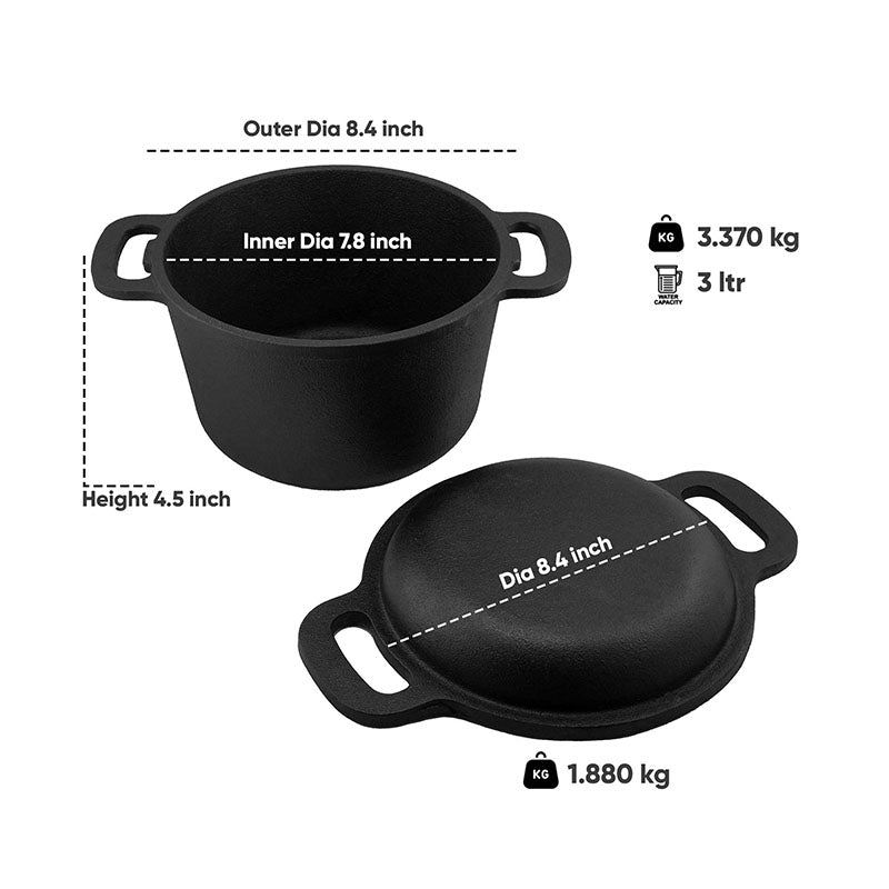 Pre-Seasoned Cast Iron Black Dutch Oven with Lid Compatible with