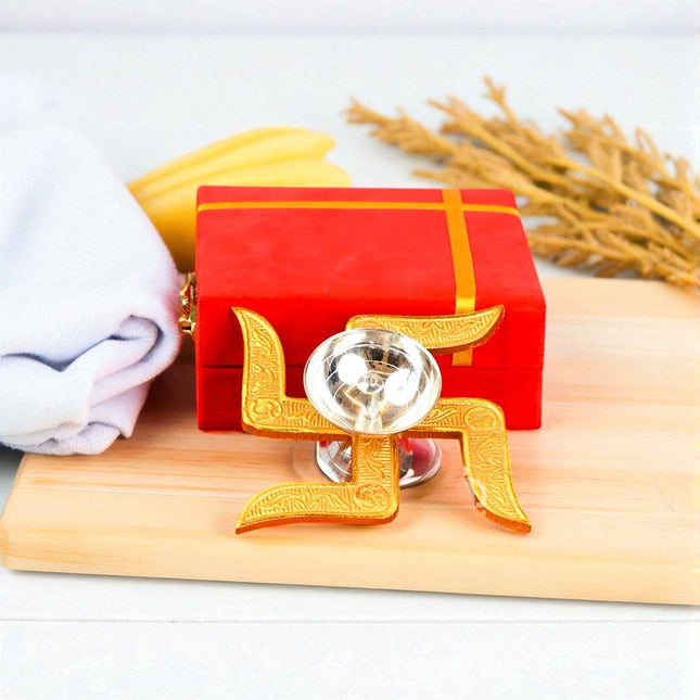 Premium Brass Swastik Diya for Pooja | Traditional Oil Lamp with Velvet Gift Box