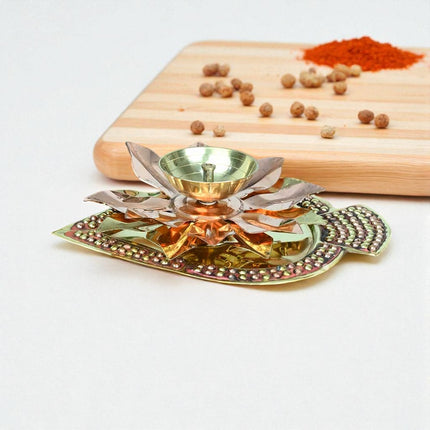 Handcrafted Brass Lotus Diya for Pooja | Traditional Akhand Deep with Golden Finish (Large & Small)