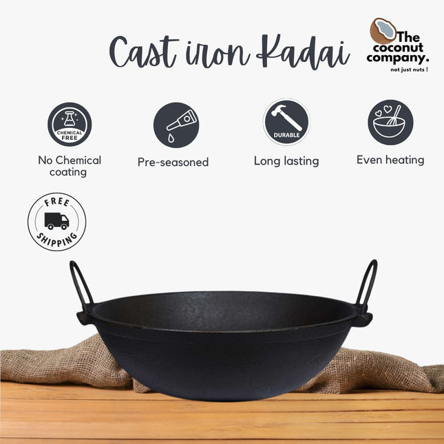 Premium Cast Iron Kadai - Pre-Seasoned