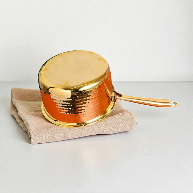 Handcrafted Pure Brass Saucepan with Lid – 1.5 Litre | Traditional Kalai Cookware