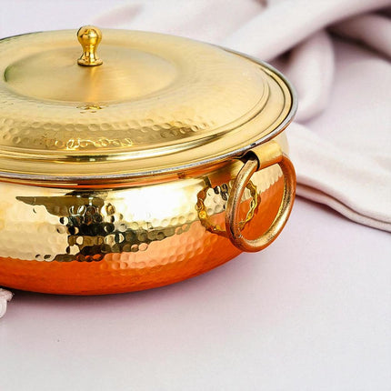 Premium Hammered Brass Cooking Pot with Tin Coating – Traditional Mughlai Handcrafted Cookware