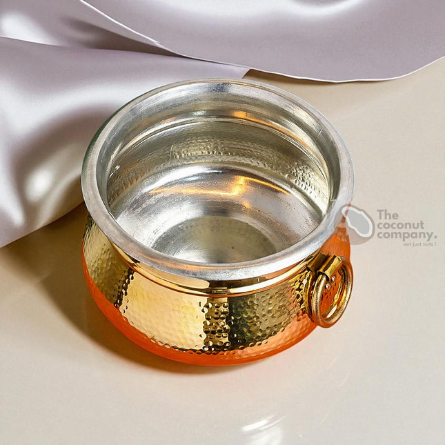 Pure Brass Handi / Degchi with Tin Lining – Royal Hammered Design Casserole with Lid
