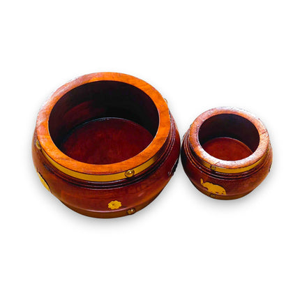 Kerala Traditional Wooden Nazhi & Edangazhi Set – Authentic South Indian Handicraft Décor