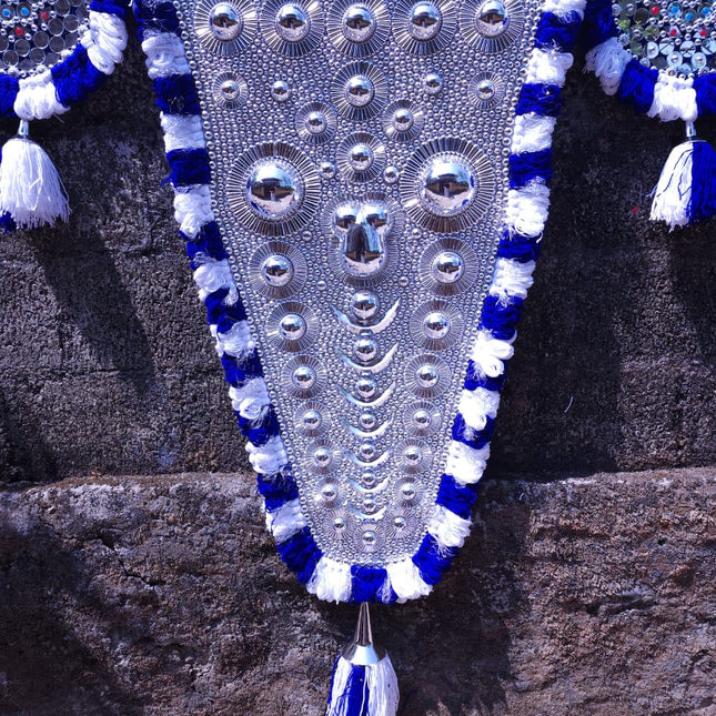 Hand Made Nettipattam (Blue) With Silver Work-Elephant Caparison (blue)