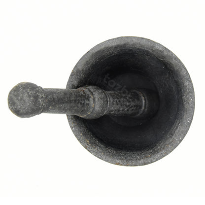 Pure Cast Iron Mortar Pestle Set for Grinding Spices, Mashing Herbs, Mixing Spices in Traditional Way at Home - Height 11 cm