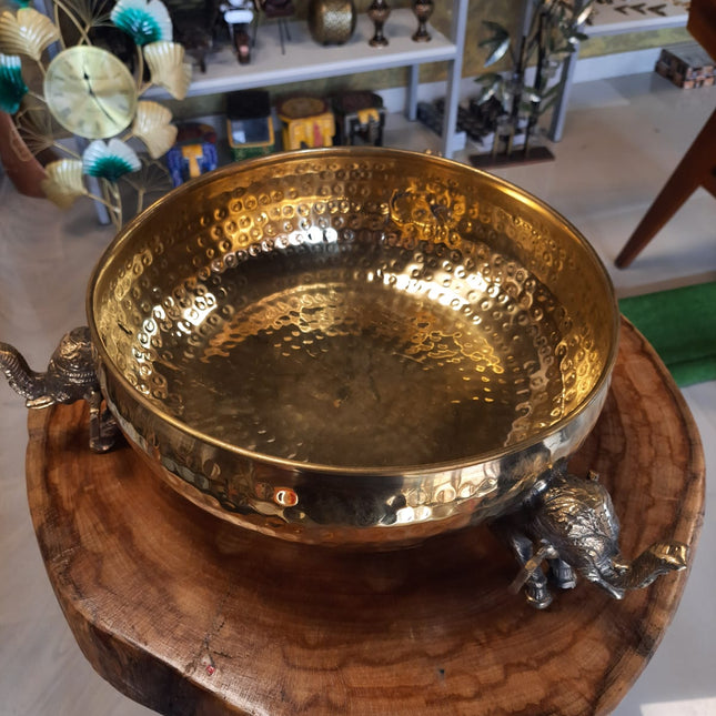 Brass Decorative Uruli with Elephant Stand-special