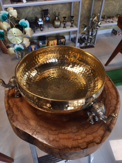 Brass Decorative Uruli with Elephant Stand-special