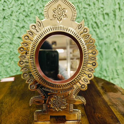 Aranmula kanandi (Metal Mirror) Round Frame with Back stand - 2.75 inch
