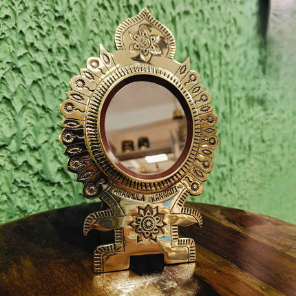Aranmula kanandi (Metal Mirror) Round Frame with Back stand - 2.75 inch