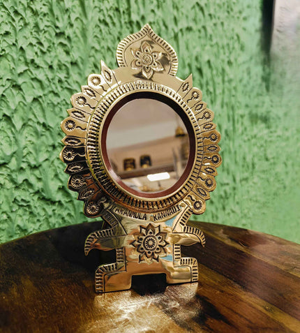 Aranmula kanandi (Metal Mirror) Round Frame with Back stand - 2.75 inch
