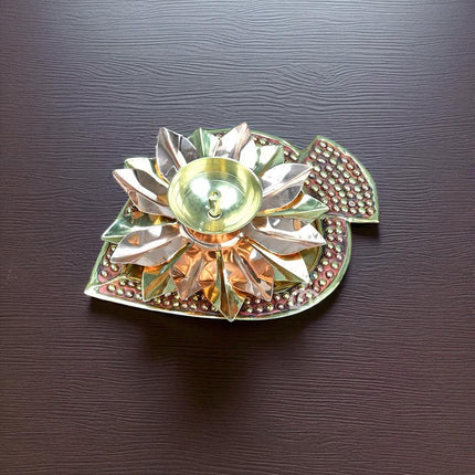 Handcrafted Brass Lotus Diya for Pooja | Traditional Akhand Deep with Golden Finish (Large & Small)