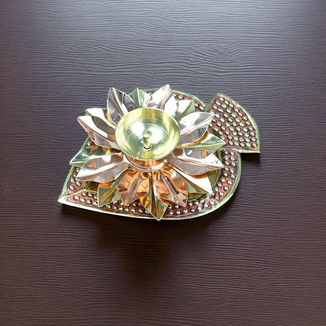 Handcrafted Brass Lotus Diya for Pooja | Traditional Akhand Deep with Golden Finish (Large & Small)