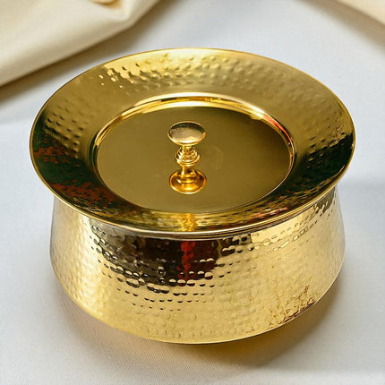 Traditional Biryani Brass Cooking Handi with Hammered Finish and Lid | Curved Patila for Authentic Flavor