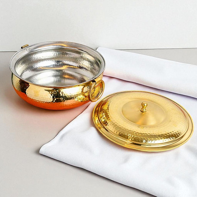 Premium Hammered Brass Cooking Pot with Tin Coating – Traditional Mughlai Handcrafted Cookware