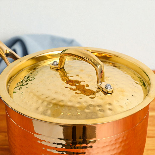 Handcrafted Pure Brass Saucepan with Lid – 1.5 Litre | Traditional Kalai Cookware