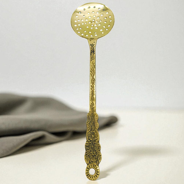 Brass Cooking Ladle - Antique Frying & Serving Spoon for Kitchen | Premium Brass Cooking Utensils
