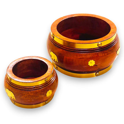 Kerala Traditional Wooden Nazhi & Edangazhi Set – Authentic South Indian Handicraft Décor