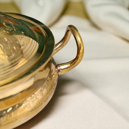 Handcrafted Brass Serving Bowl Mughlai Design with Lid