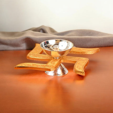 Premium Brass Swastik Diya for Pooja | Traditional Oil Lamp with Velvet Gift Box