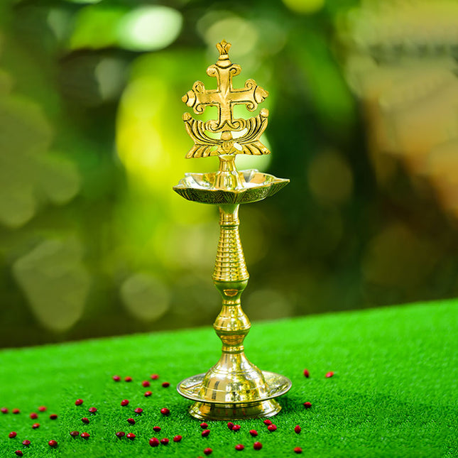Bronze Nilavilakku With Sleeba Cross