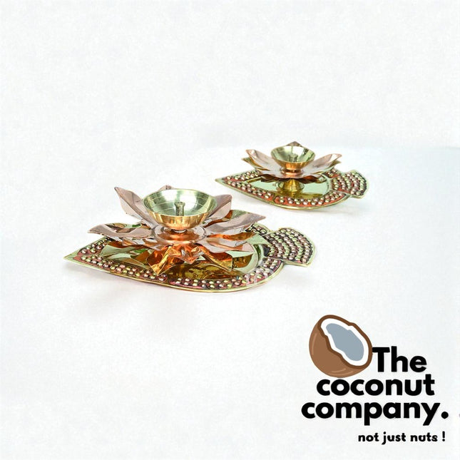 Handcrafted Brass Lotus Diya for Pooja | Traditional Akhand Deep with Golden Finish (Large & Small)