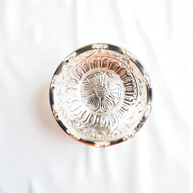 Silver-Coated Brass Uruli Bowl | Handcrafted Floral Design for Decor & Gifting