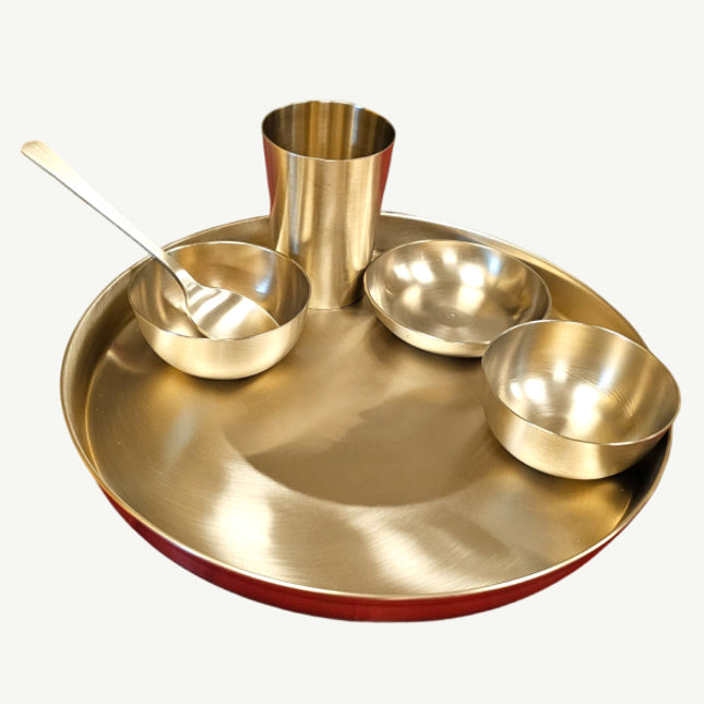 Bronze kansa Exquisite Thali Set | 6 Pcs Matte Finished kansa Dinner Set | Traditional Indian Bronze serveware