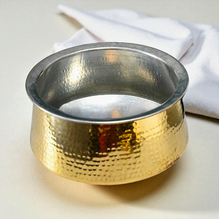 Traditional Biryani Brass Cooking Handi with Hammered Finish and Lid | Curved Patila for Authentic Flavor