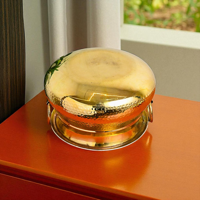 Pure Brass Handi / Degchi with Tin Lining – Royal Hammered Design Casserole with Lid