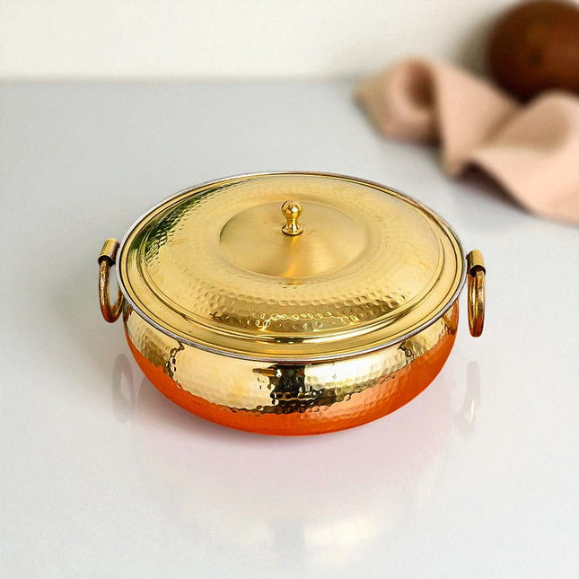 Premium Hammered Brass Cooking Pot with Tin Coating – Traditional Mughlai Handcrafted Cookware
