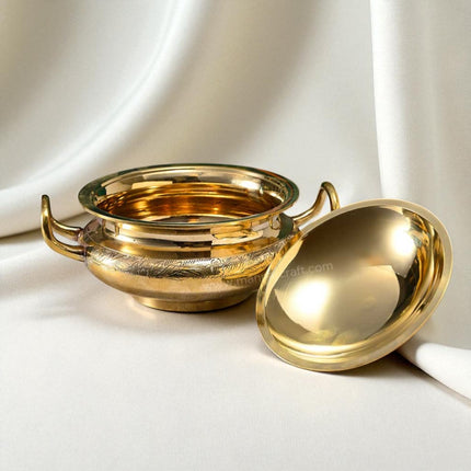 Handcrafted Brass Serving Bowl Mughlai Design with Lid