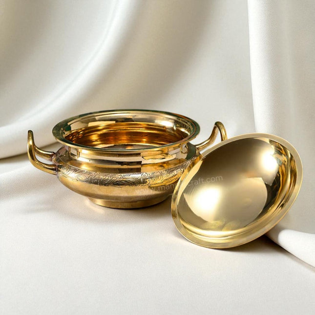 Handcrafted Brass Serving Bowl Mughlai Design with Lid