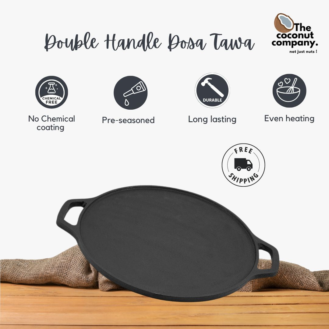 Cast Iron Double Handle Dosa Tawa 12 Inch Dia for Roti/Paratha/Dosa/Ut ...