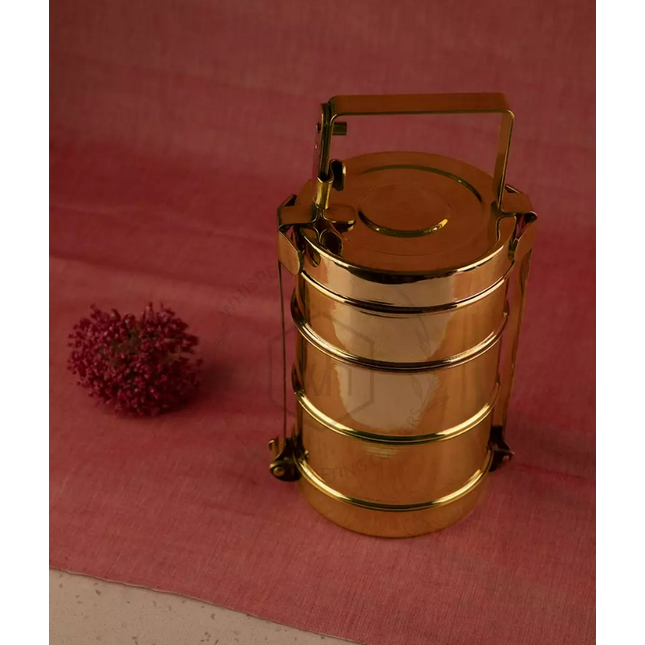 Brass Handmade Lunch Box with three compartments, Serveware, Tableware