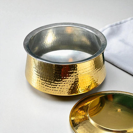 Traditional Biryani Brass Cooking Handi with Hammered Finish and Lid | Curved Patila for Authentic Flavor