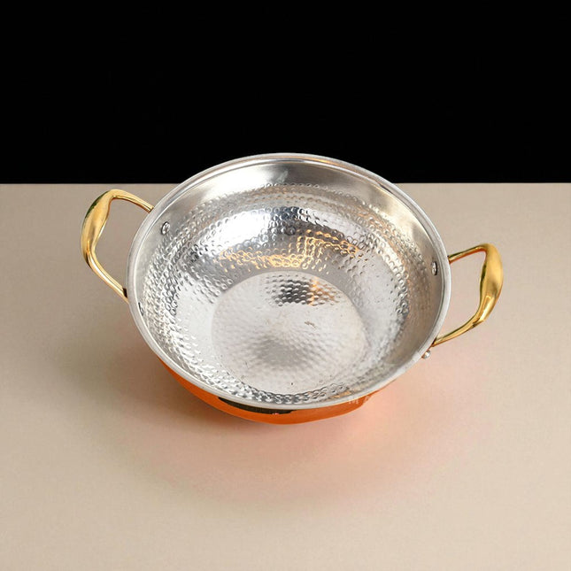 Handcrafted Pure Brass Hammered Kadai with Lid – 2 Litre | Traditional Kalai Cookware
