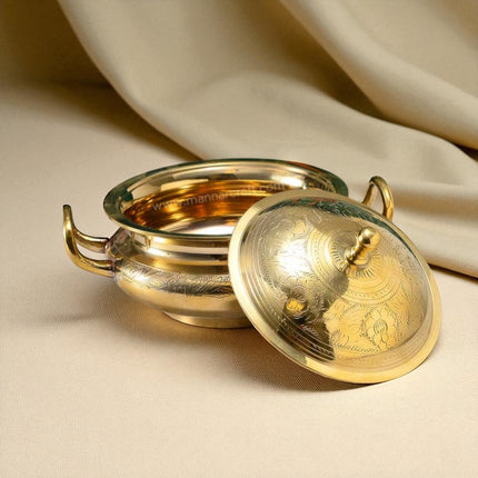 Handcrafted Brass Serving Bowl Mughlai Design with Lid
